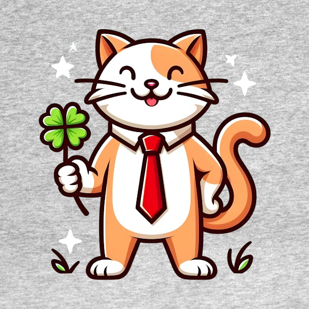 Cat Holding Shamrock for St Patricks Day by Rizstor